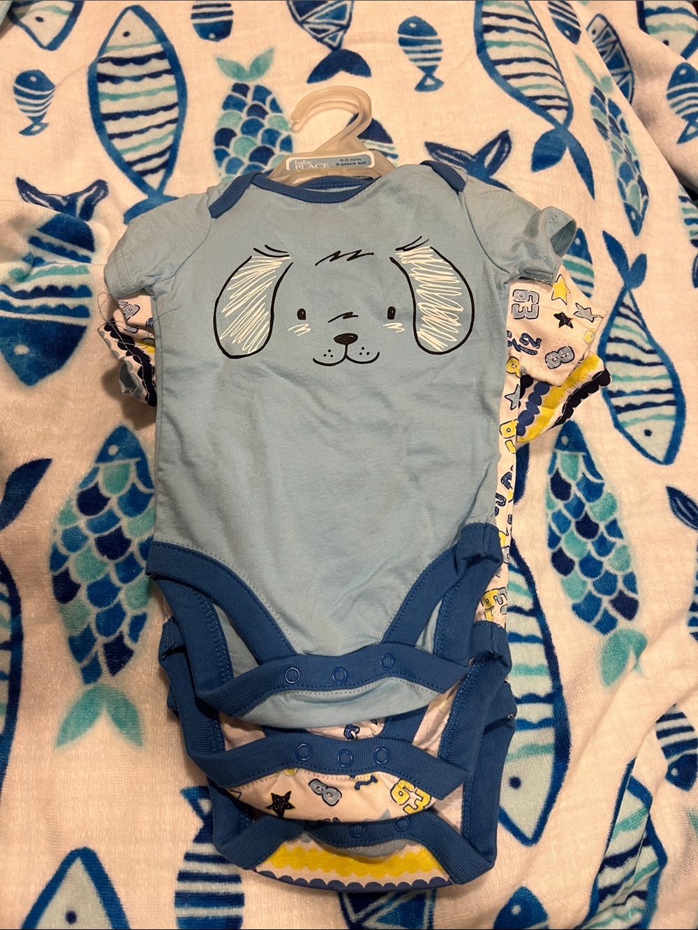 NWT Place Blue Puppy Graphic Baby One-Piece Onesie Trio